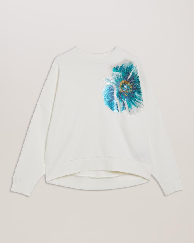 Sweatshirt Ted Baker Sequin Graphic Embellished Blanche Femme | BPJ-05551527